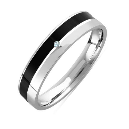 Bague alliance acier 316 noir argenté avec diamant CZ Papybiker66