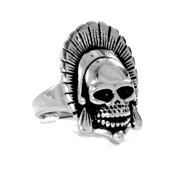 Bague acier 316 tête de mort indien