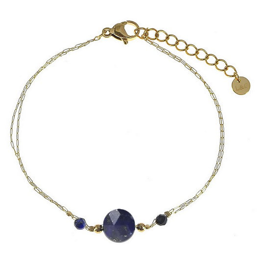 Bracelets femme acier inoxydable or pierre naturelle lapis lazuli