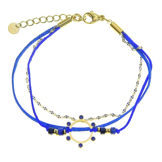 Bracelet acier 316 inoxydable 3 rangs soleil pierre lapis lazuli