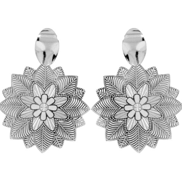 Boucles d'oreilles fantaisie femme rosace fleur argent