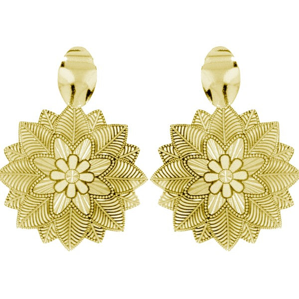 Boucles d'oreilles fantaisie femme rosace fleur or