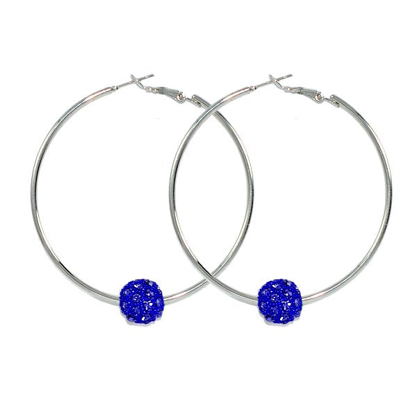 Boucles d'oreilles fantaisie Créoles perle shamballa bleu