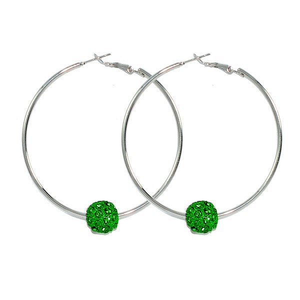 Boucles d'oreilles fantaisie Créoles perle shamballa vert foncé