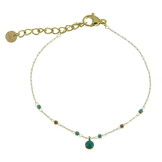 Bracelet acier inoxydable fin avec breloque émail pierre naturelle turquoise d'Afrique