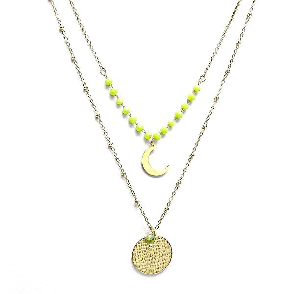 Collier acier inoxydable breloques pierre naturelle cristal vert