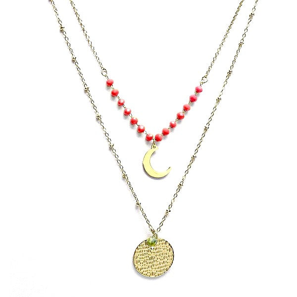 Collier acier inoxydable breloques pierre naturelle cristal rouge