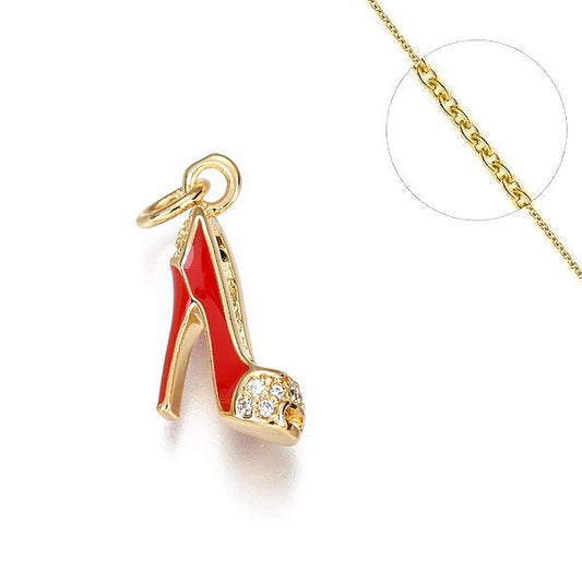 Collier chaîne et pendentif femme 18k chaussure rouge