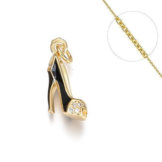 Collier chaîne et pendentif femme 18k chaussure noir