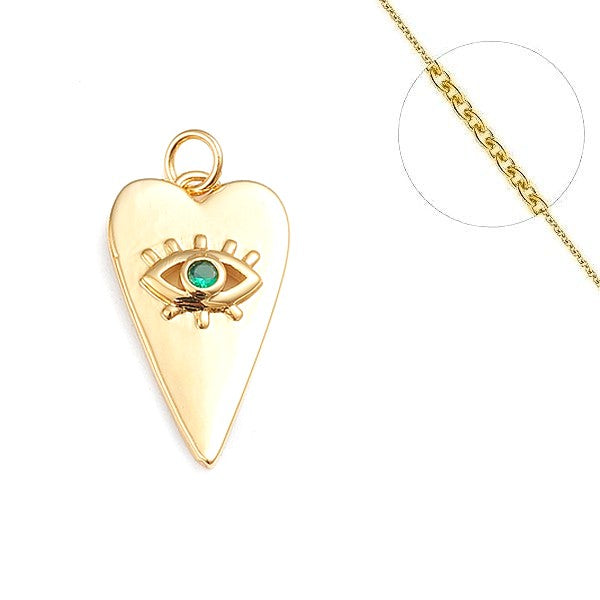 Collier chaîne et pendentif femme 18k coeur oeil oriental 