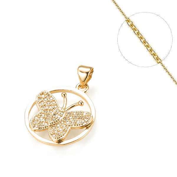 Collier chaîne et pendentif femme 18k papillon cerclé Colliers plaqué or Bijouxmode