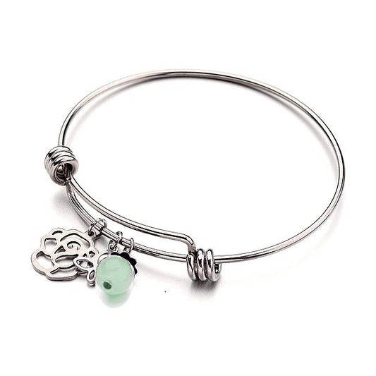 Bracelet acier inoxydable breloque fleur pierre naturelle aventurine