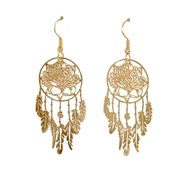 Boucles d'oreilles fantaisie arbre de vie doré