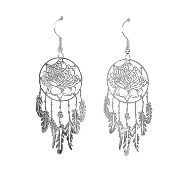 Boucles d'oreilles fantaisie arbre de vie argenté