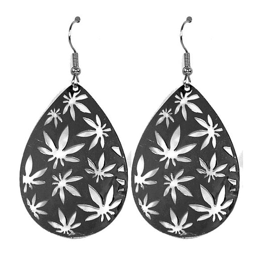 Boucles d'oreilles fantaisie filigrane feuille cannabis noir