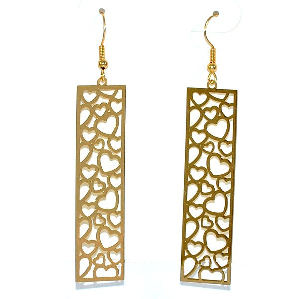 Boucles d'oreilles fantaisie filigrane rectangle coeur dorées