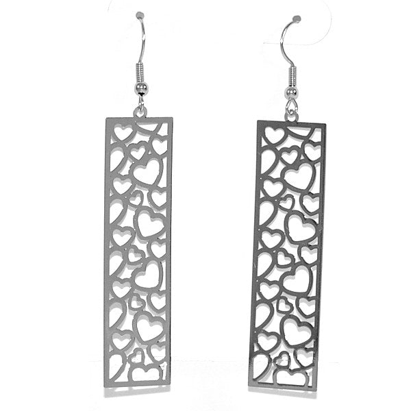 Boucles d'oreilles fantaisie filigrane rectangle coeur argentées