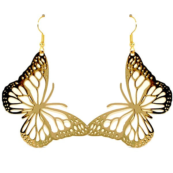 Boucles d'oreilles fantaisie filigrane papillon dorées