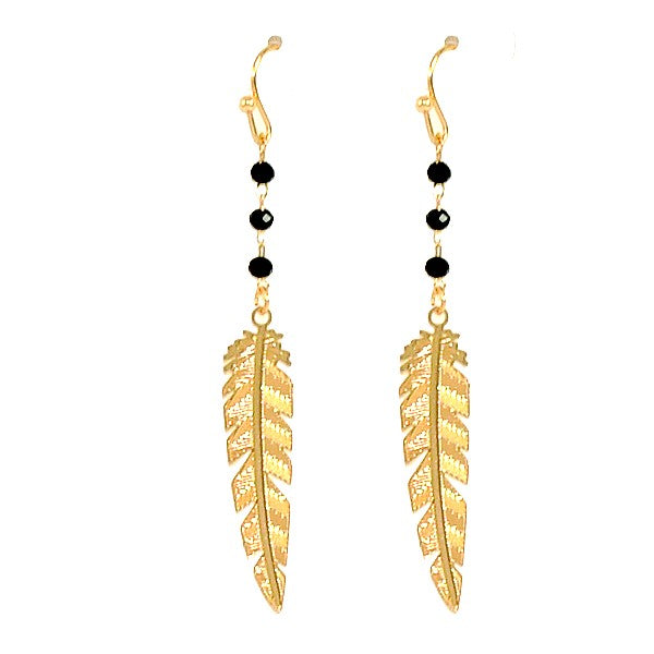 Boucles d'oreilles fantaisie 3 perles plume dorées