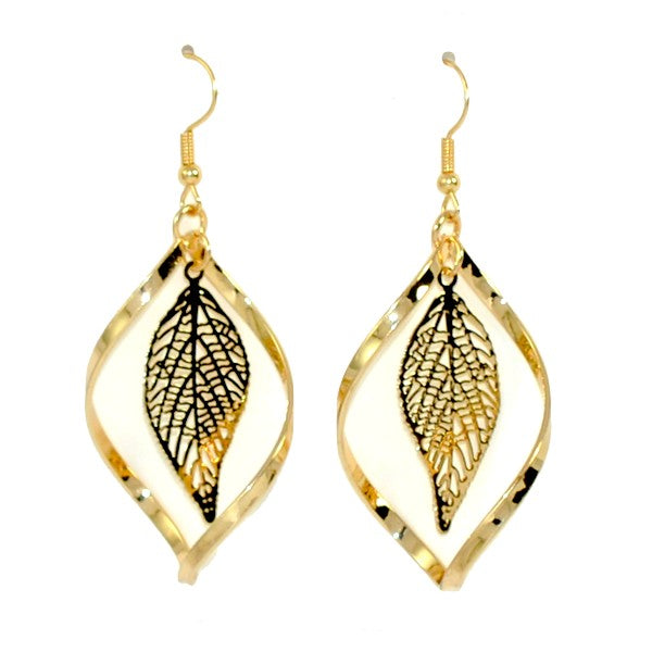 Boucles d'oreilles fantaisie feuille dorées