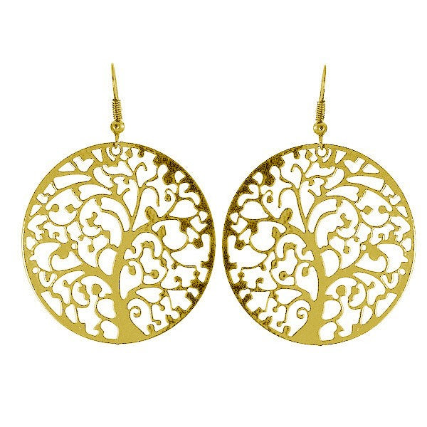 Boucles d'oreilles fantaisie filigrane arbre de vie 2 dorées