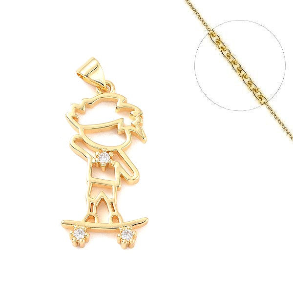 Collier chaine et pendentif 18k skateboard Colliers plaqué or Bijouxmode