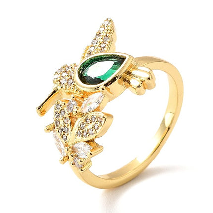 Bague femme réglable zirconium vert oiseau Bagues plaqué or Bijouxmode