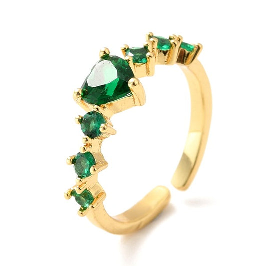 Bague femme réglable zirconium vert coeur