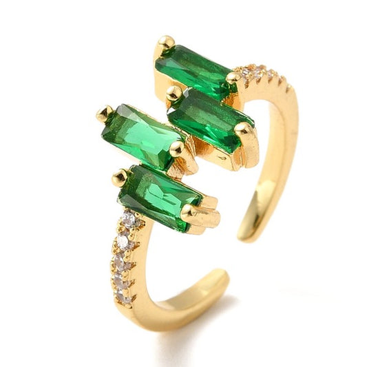 Bague femme réglable zirconium vert rectangle 