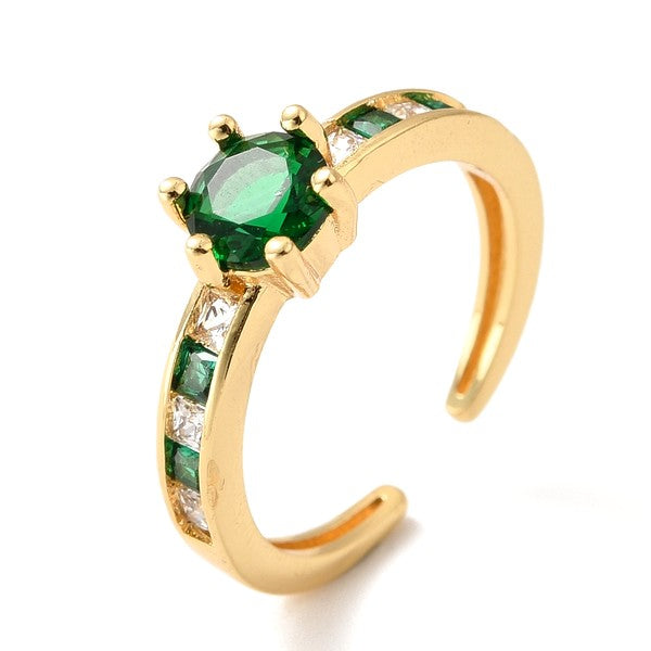 Bague femme réglable zirconium vert et blanc 