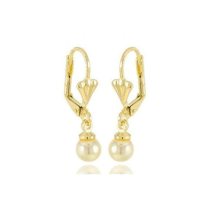 Boucles d'oreilles pour femme - Perles 8 mm tombantes blanche Boucles d'oreilles plaqué or Papybiker66 