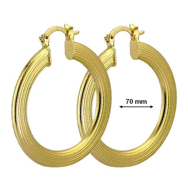 Boucles d'oreilles pour femme - Couleur Or - Créoles 70 mm ciselé