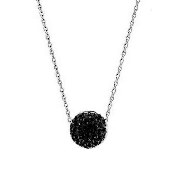 Collier rhodié chaîne et pendentif perle shamballa noir