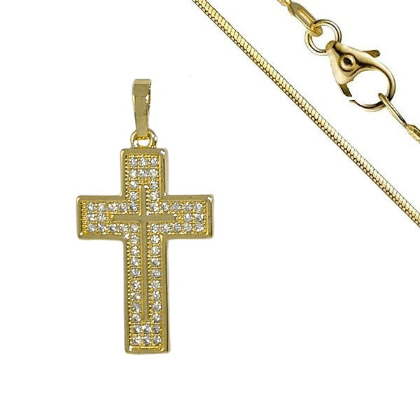 Collier chaîne et pendentif croix diamant CZ sertis 