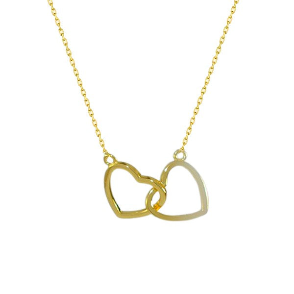 Collier chaîne et pendentif double coeur entrelasés