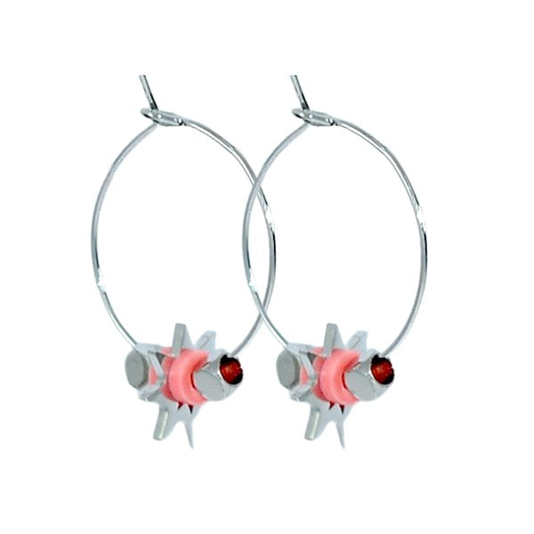 Boucles d'oreilles acier inoxydable Créoles étoile pierre rose