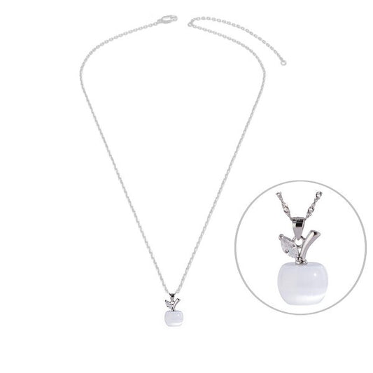 Collier argent 925 chaîne fine pendentif pomme oeil de chat 