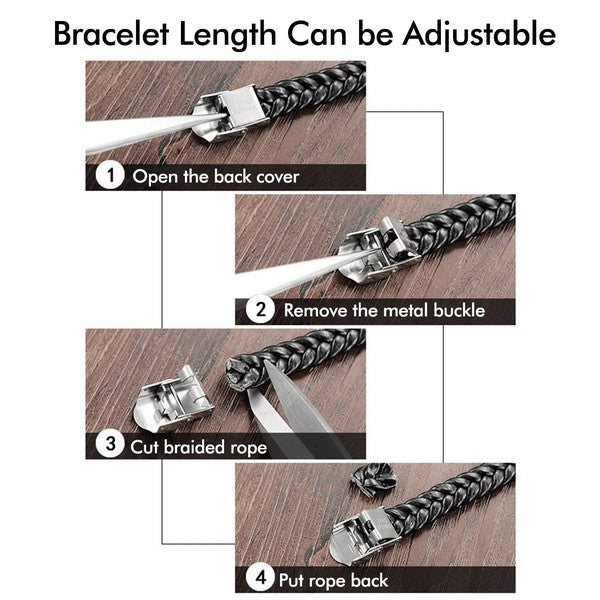 Bracelet homme acier entrelacé cuir rouge Papybiker66