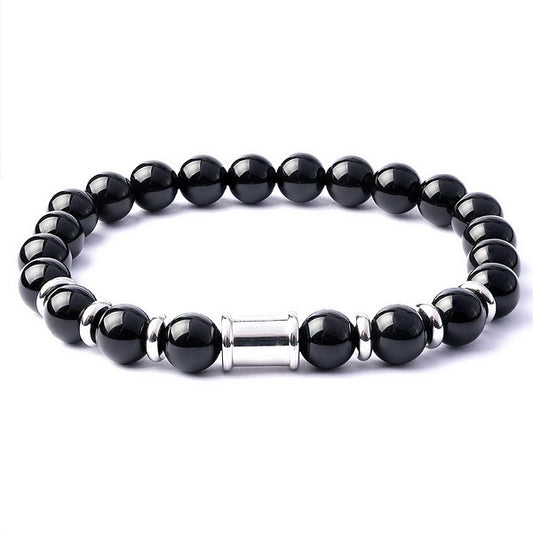 Bracelet pour homme ou femme - acier inoxydable pierre naturelle 8 mm Onyx