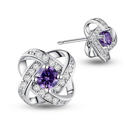 Boucles d'oreilles argent 925 zirconium AAA fleur 10 mm violette Cotemode