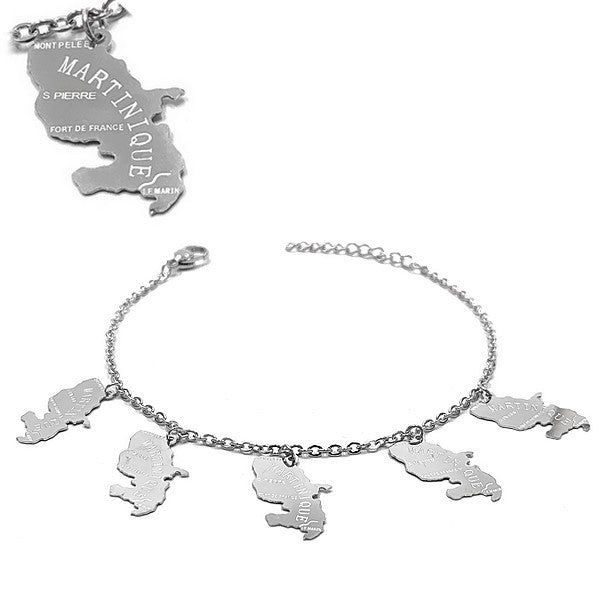 Bracelet pour femme - Acier 316 argenté - Chaine et motifs "La Martinique" Bijouxmode
