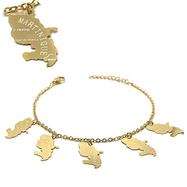 Bracelet pour femme - Acier 316 doré - Chaine et motifs "Martinique" Bijouxmode