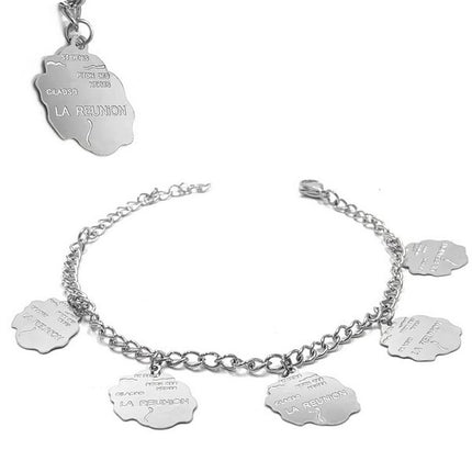 Bracelet pour femme - Acier 316 argenté - Chaine et motifs "La Réunion" Bijouxmode