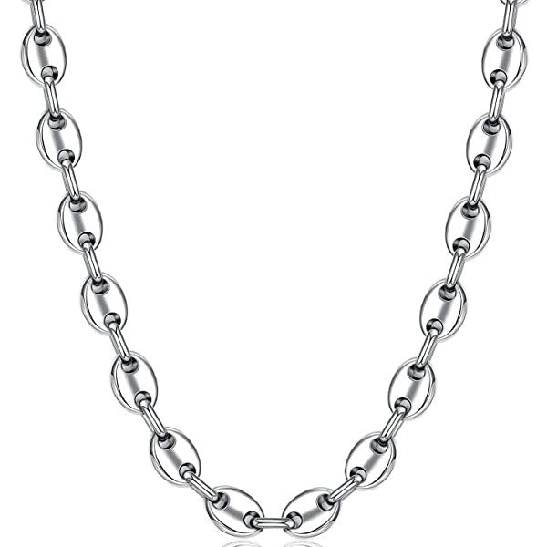 Chaîne collier acier inoxydable grain de café argenté 7 mm Bijouxmode