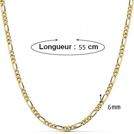 Chaine acier maille figaro couleur or - 55 cm - 6 mm Bijouxmode