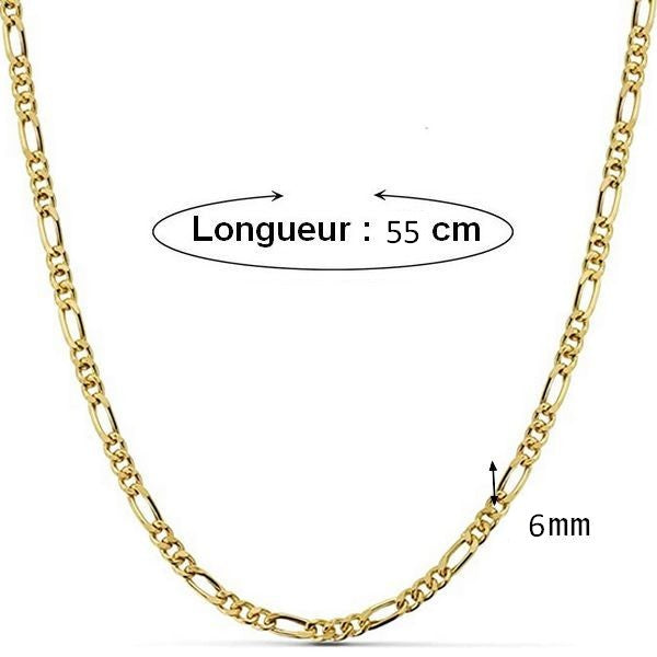 Chaine acier maille figaro couleur or - 55 cm - 6 mm Bijouxmode
